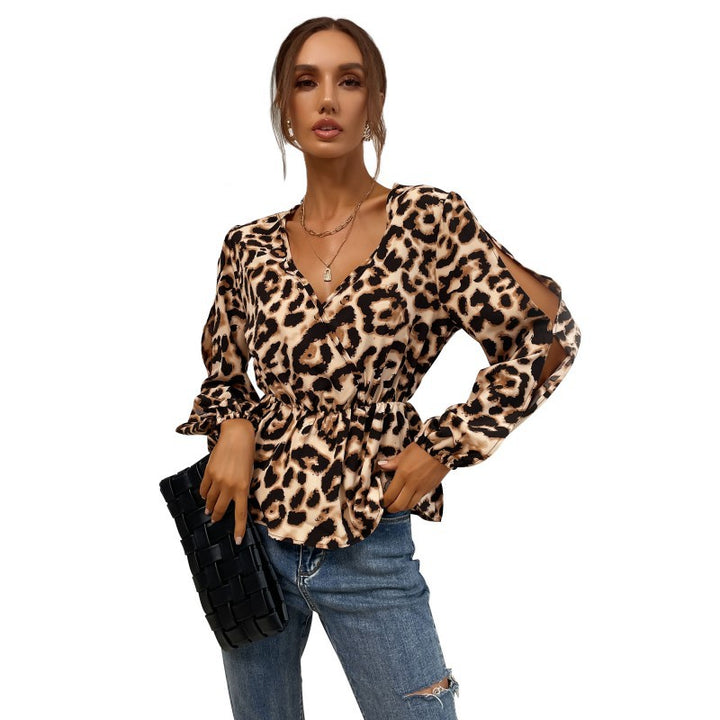 Damen Satin-Bluse mit Wickelkragen, Gummizug-Taille und Balloonärmeln – Élovi