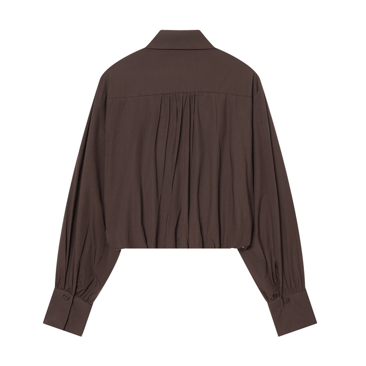 Damen cropped Karo-Hemd mit Ballonärmeln, Brusttasche und elastischem Saum – Maréline