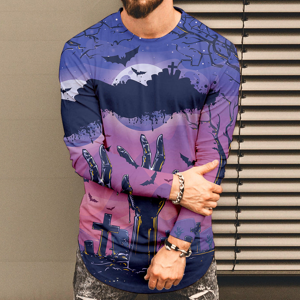 Herren Langarmshirt mit gruseligem Halloween-Motiv Echoarchiv