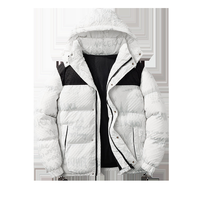Herren modische Daunenjacke mit Kapuze und kontrastierenden Einsätzen Echoarchiv