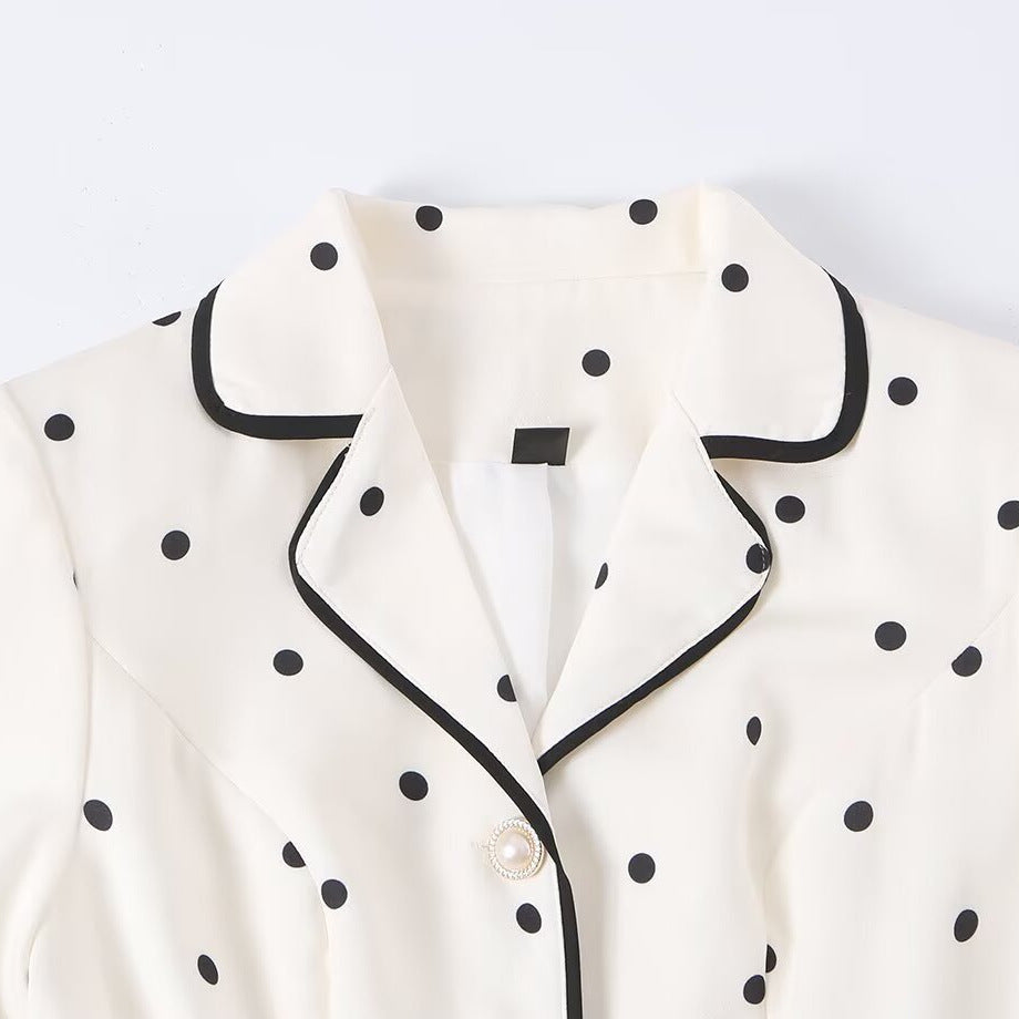 Damen Midi-Hemdblusenkleid mit Polka‑Dot, Kontrastpaspel und Taillengürtel Echoarchiv