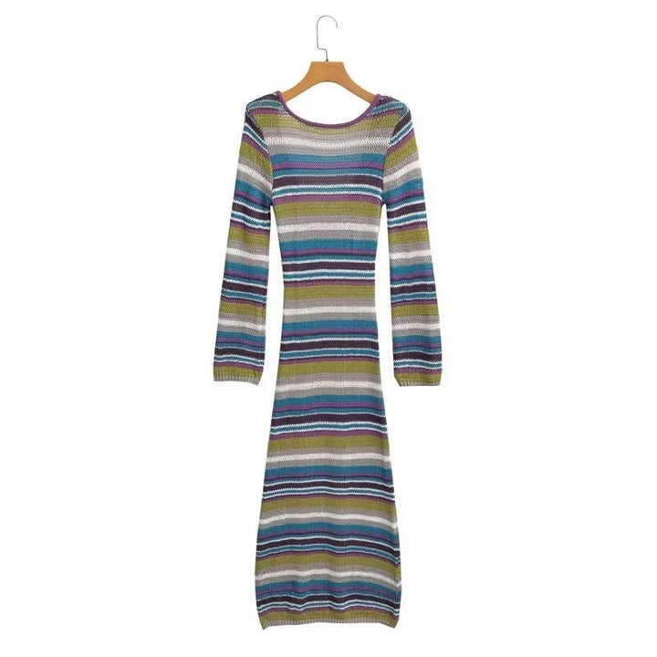 Damen Gestreiftes Rippstrick-Maxikleid mit Rundhalsausschnitt und figurbetonter Silhouette Echo Archiv
