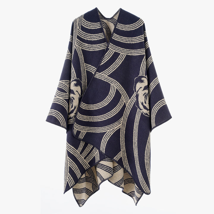 Damen Jacquard‑Capeponcho mit Rosendessin und Oversize‑Fall Echo Archiv