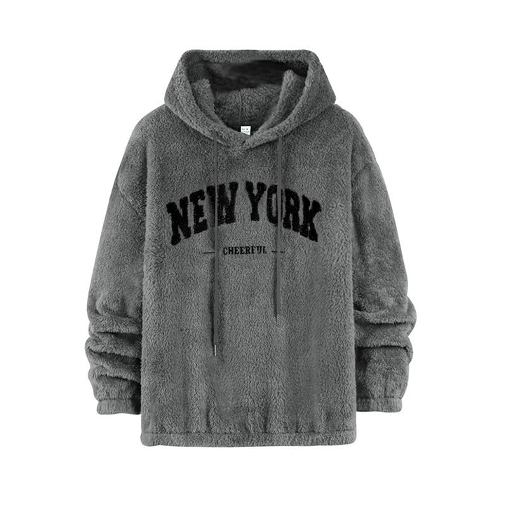 Unisex Kuscheliger Teddy-Fleece-Hoodie mit Chenille-Schriftzug Echoarchiv