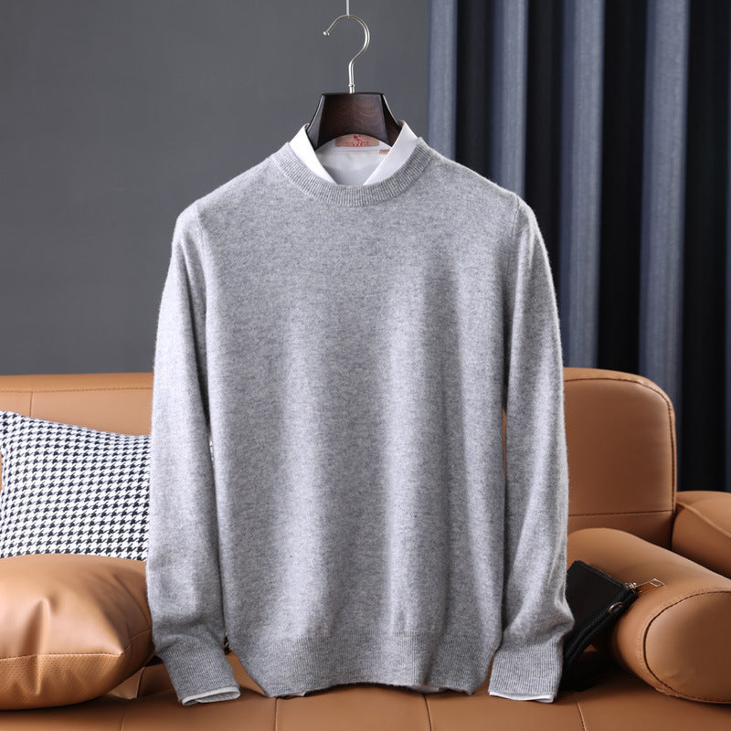 Herren Slim-Fit Rundhalspullover aus feinem Kaschmir-Mix mit dezenter Rippenkante Echoarchiv