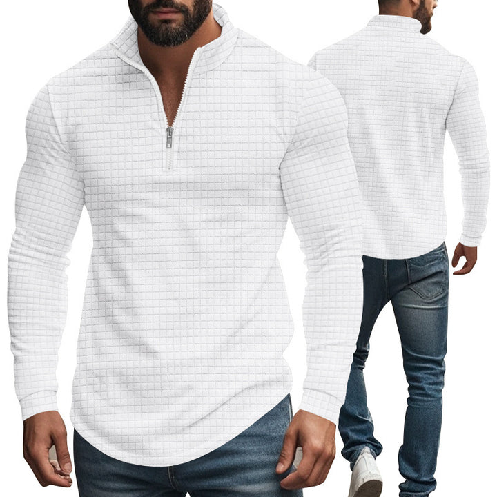 Herren Fleece-Pullover mit hochschließendem Kragen und Strukturmuster Echoarchiv