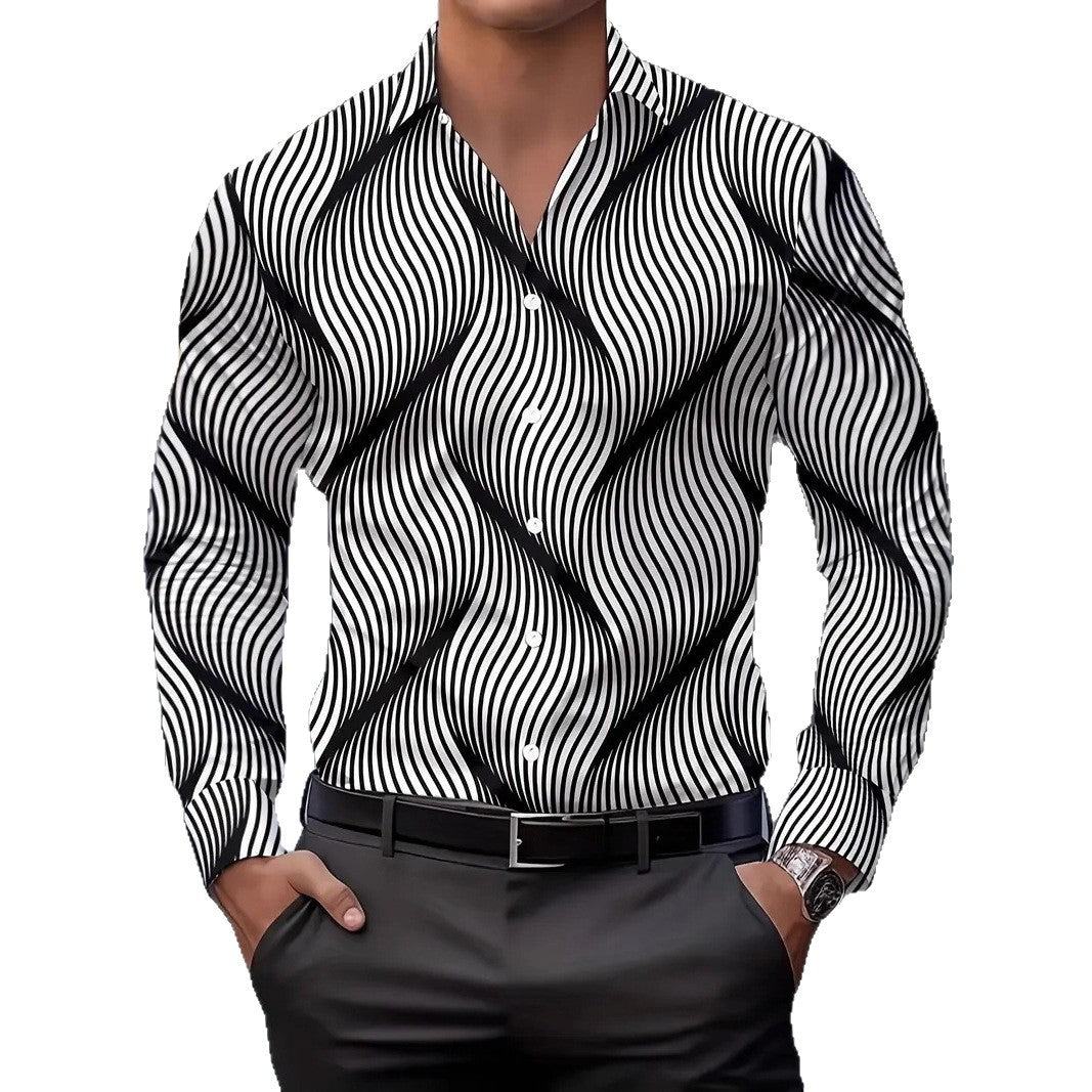 Herren Langarmhemd mit elegantem Wellenmuster Echoarchiv