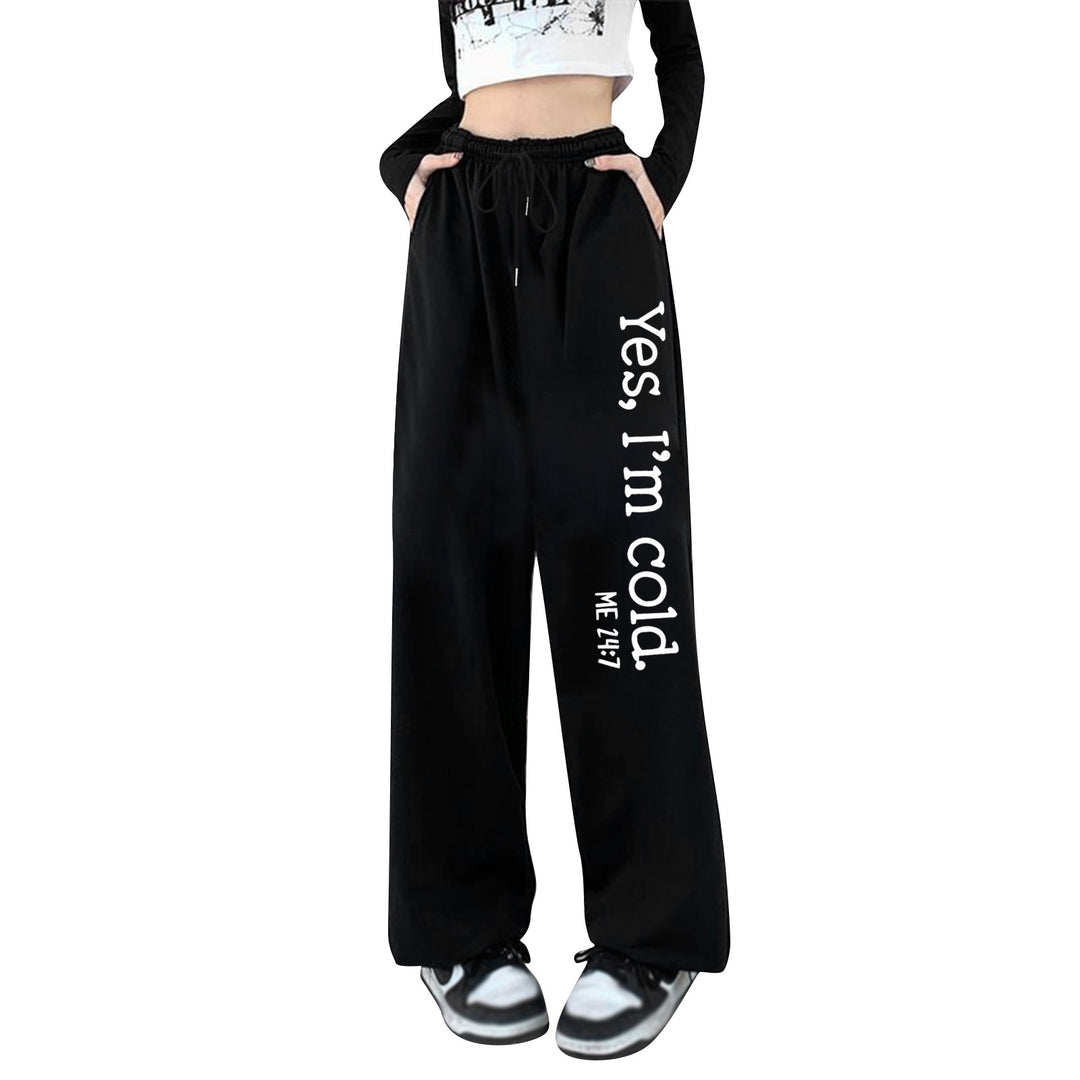 Damen weite Jogginghose hochgeschnitten mit seitlichem Statementprint und elastischem Bund – Avélisse