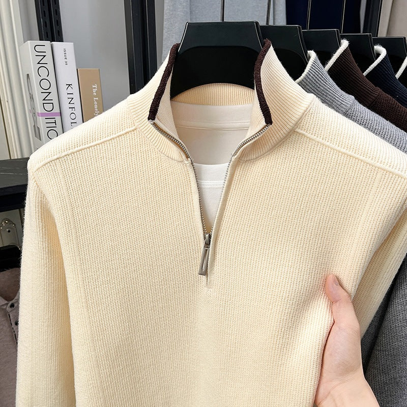 Herren Halbzip-Strickpullover mit Strukturstrick und kontrastiertem Stehkragen Echo Archiv