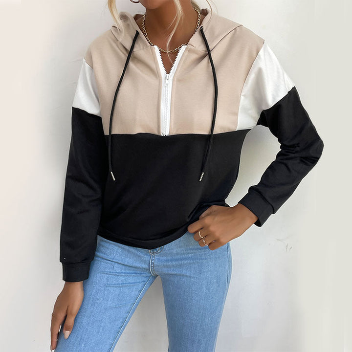Damen Kapuzenpullover mit halbem Reißverschluss, Colorblock‑Design und Tunnelzug Echoarchiv