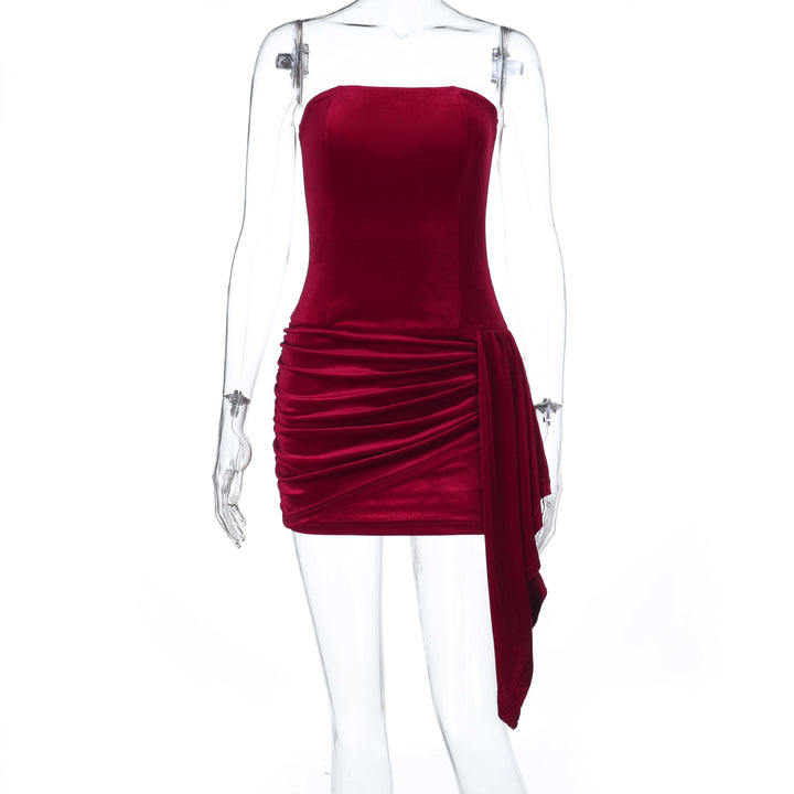 Damen elegantes Minikleid mit asymmetrischen Rüschendetails und schulterfreiem Design Echo Archiv