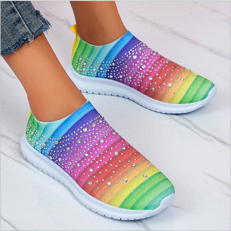 Damen Elastischer Sock-Sneaker mit Strass‑Nieten, atmungsaktivem Strickschaft und dämpfender Komfortsohle Echoarchiv