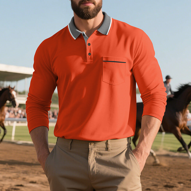 Herren Langarm Poloshirt mit modischem Kragen und Brusttasche Echoarchiv