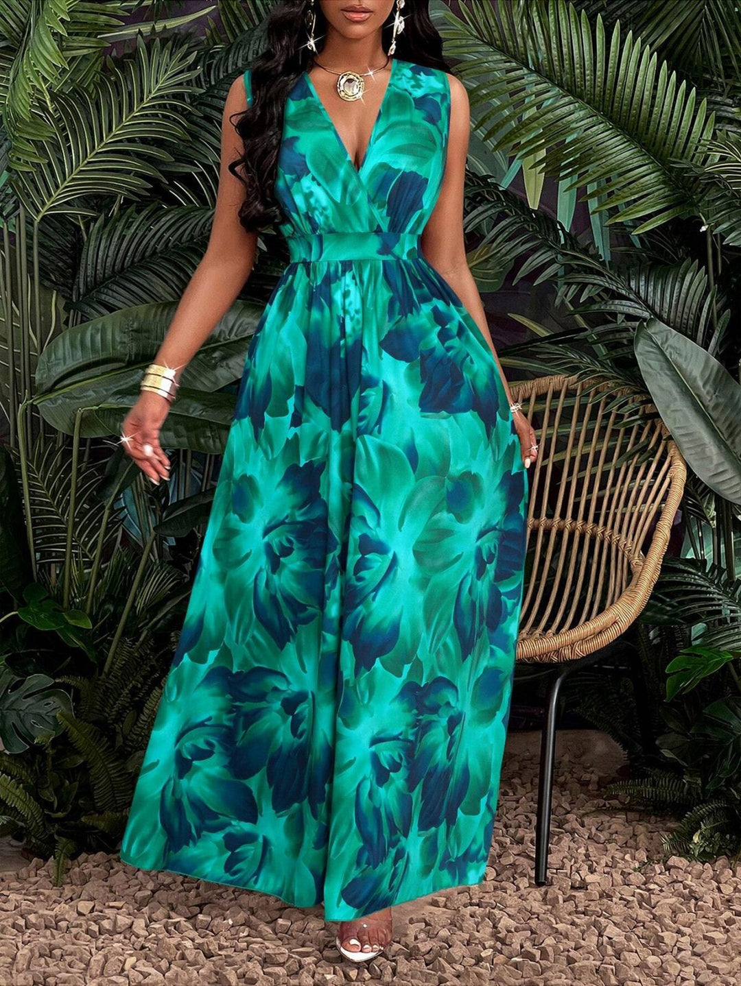 Damen Maxi-Kleid mit elegantem V-Ausschnitt Echo Archiv