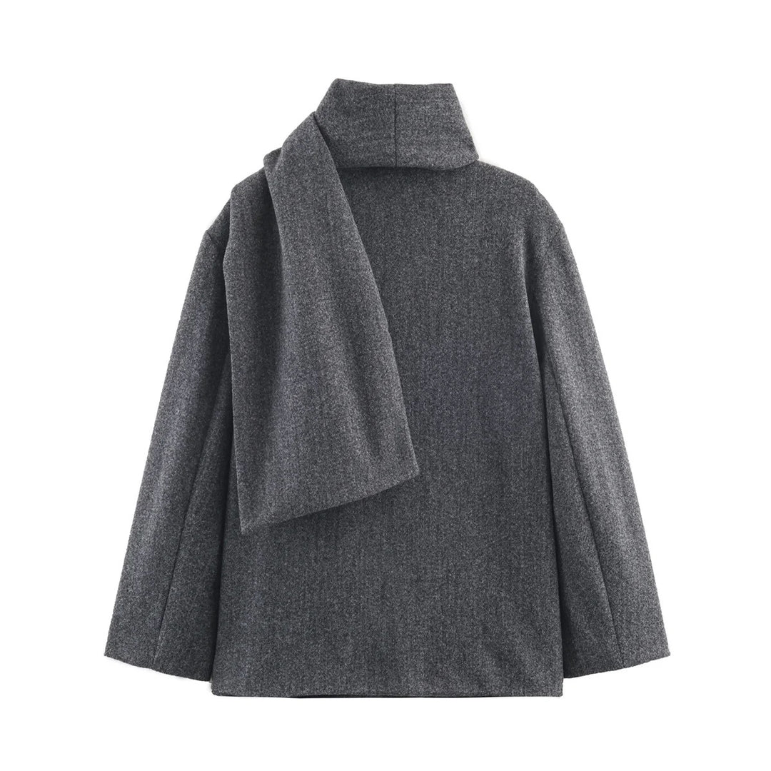 Damen boxy Wollmix-Jacke mit voluminösem Schlauchkragen und aufgesetzter Fronttasche – Célinea