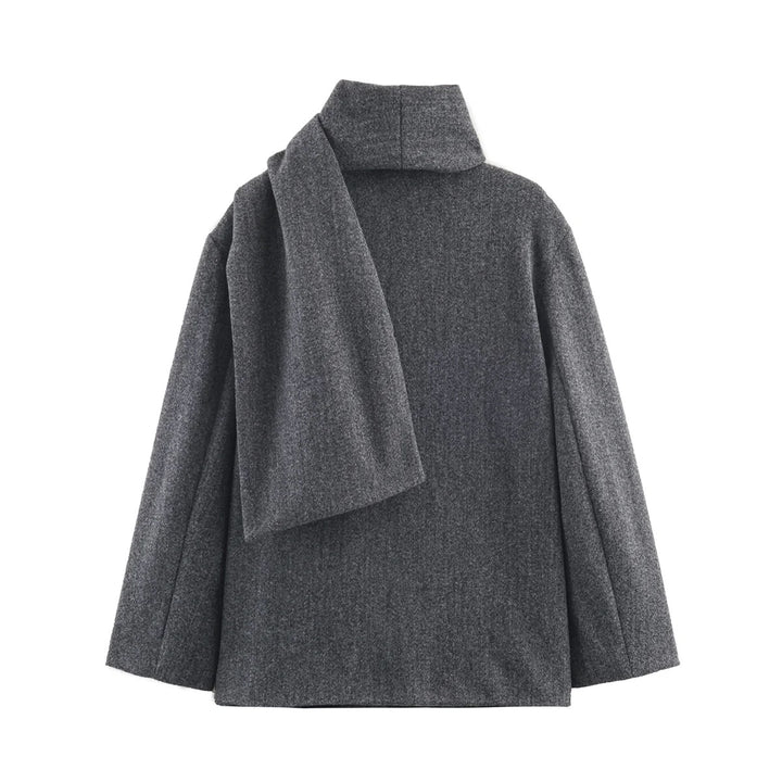 Damen boxy Wollmix-Jacke mit voluminösem Schlauchkragen und aufgesetzter Fronttasche – Célinea