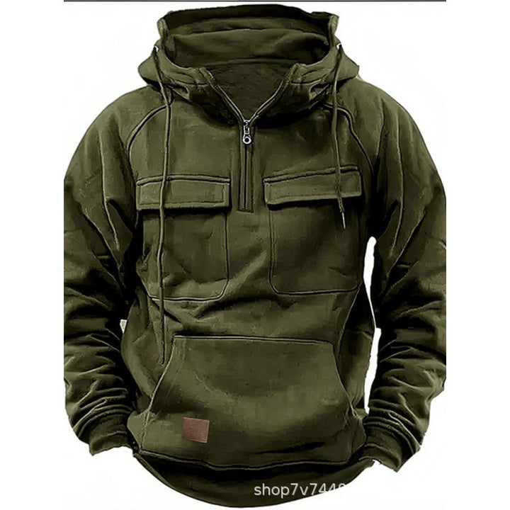 Herren nan funktionaler Kapuzenpullover mit halbem Reißverschluss, aufgesetzten Brusttaschen und Kängurutasche Echo Archiv