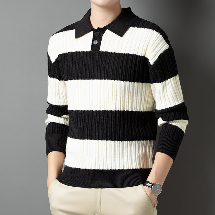 Herren Pullover aus strukturiertem Rippenstrick mit Polokragen Echoarchiv