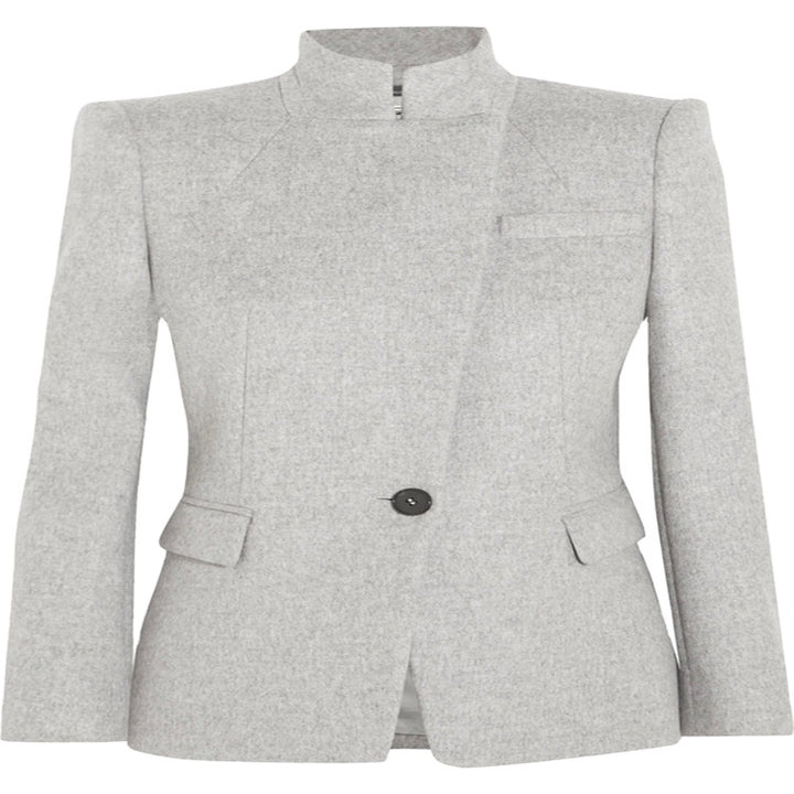 Damen Taillierter Wollmix‑Blazer mit Stehkragen, strukturierter Schulter und Pattentaschen Echoarchiv