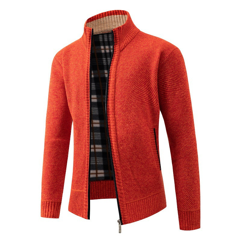 Herren Strukturiertes Zip-Strickjacke mit Karo‑Fleece‑Futter und Stehkragen Echo Archiv