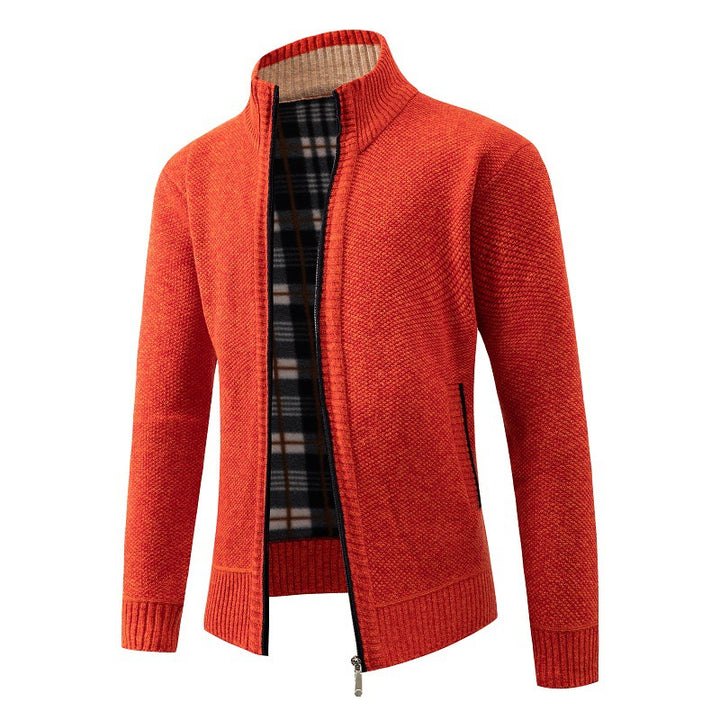 Herren Strukturiertes Zip-Strickjacke mit Karo‑Fleece‑Futter und Stehkragen Echo Archiv