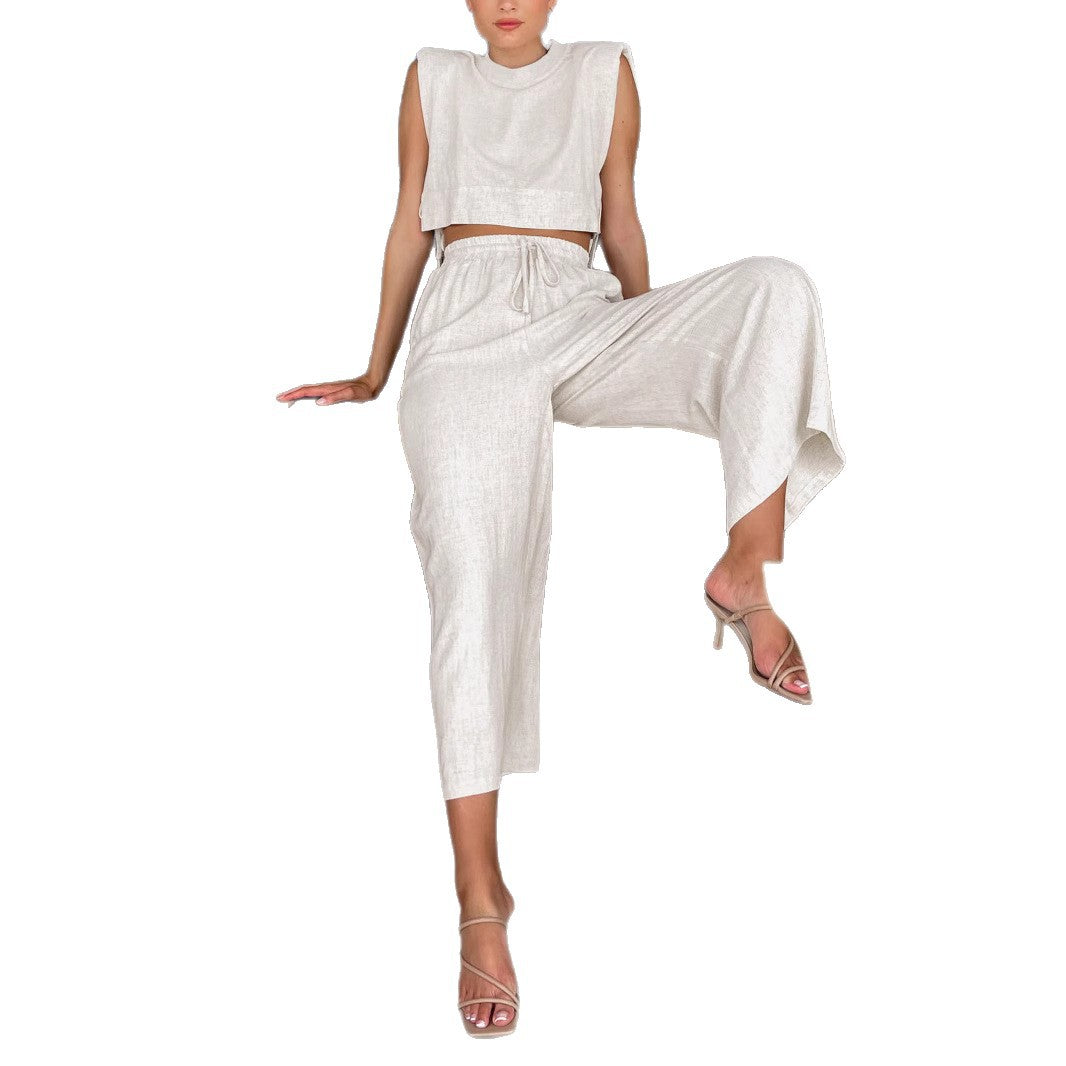 Damen Hochmodisches Two-Piece Set mit breiten Ärmeln und elastischem Bund Echo Archiv