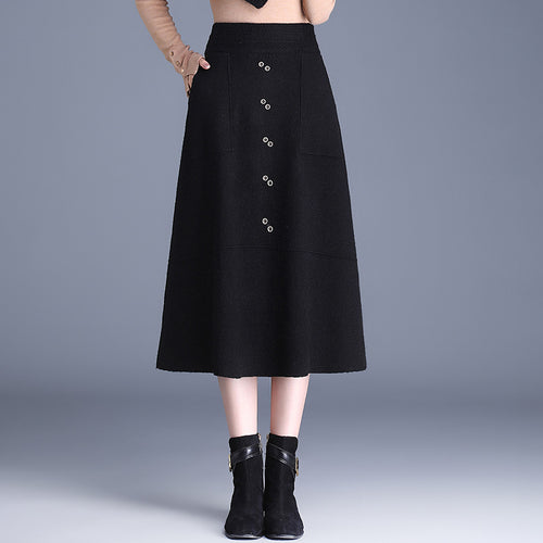 Damen Knielanger Rock mit praktischen Taschen und Knopfdetails – Rosévia