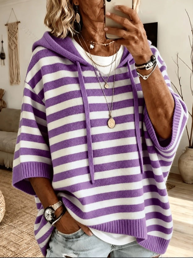 Damen nan Oversize Strickponcho mit Kapuze und kurzen Ärmeln Echo Archiv