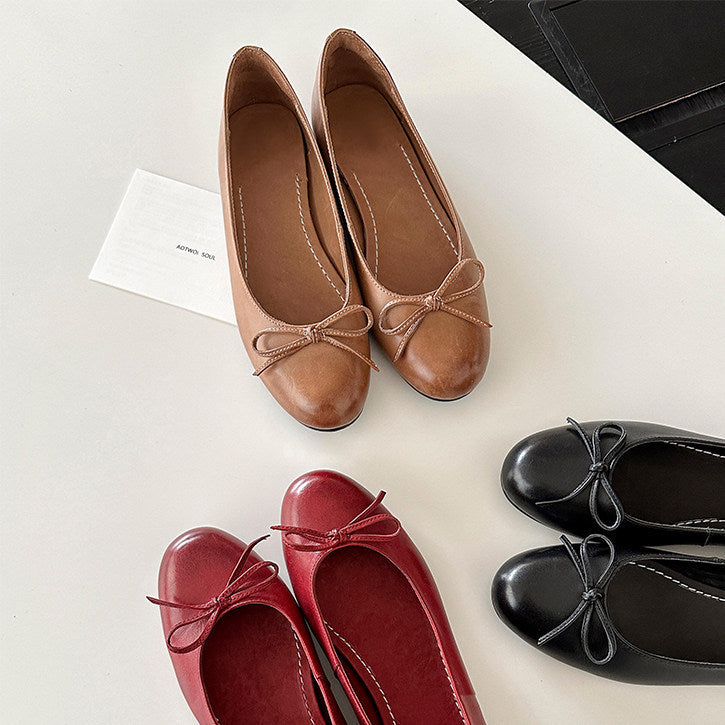 Damen Ballerina Schuhe aus weichem Leder mit elegantem Schleifendetail Echoarchiv