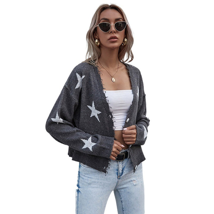 Damen Lässiger Cardigan mit Sternenprint und Knopfdetails Echo Archiv