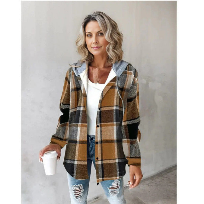 Damen Kapuzencardigan mit Streifen und Druckknopfblende Echoarchiv