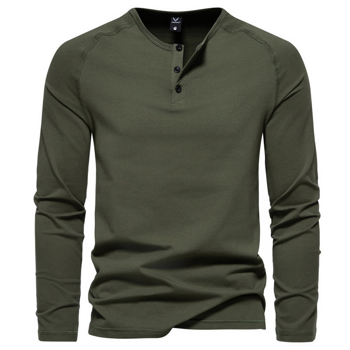 Herren nan langärmeliges Henley-Shirt aus Baumwollmischung mit Knopfleiste und schmaler Schnitt Echo Archiv