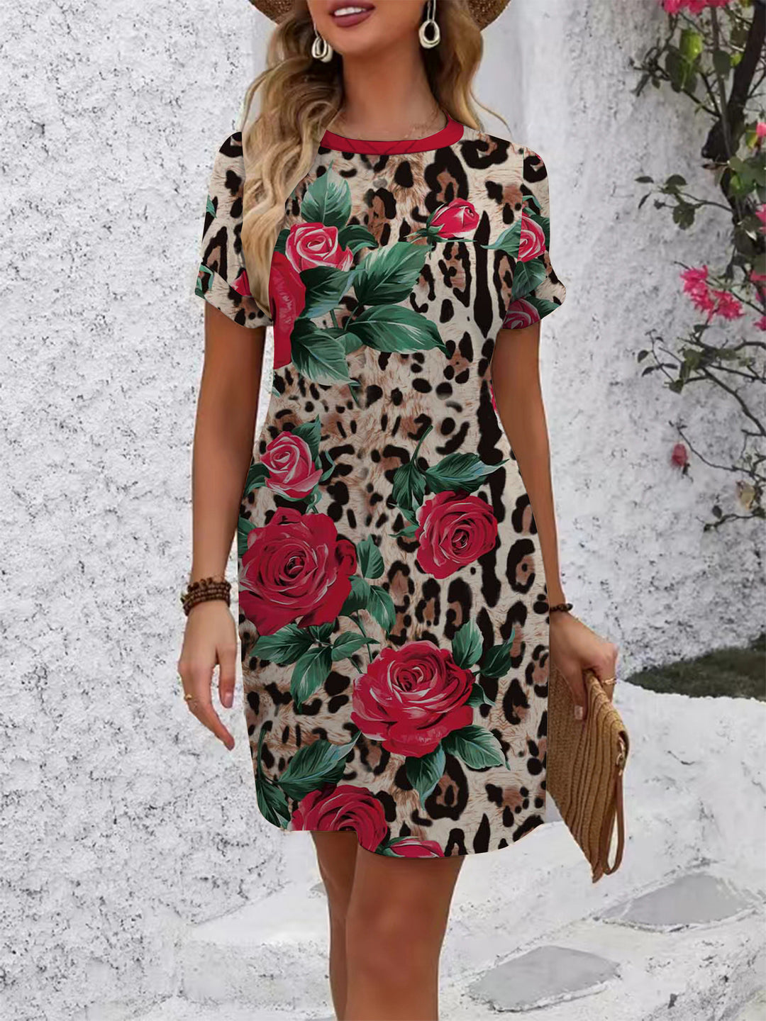 Damen lässiges Kurzarmkleid mit floralen Motiven und bequemen Schnitt Echo Archiv