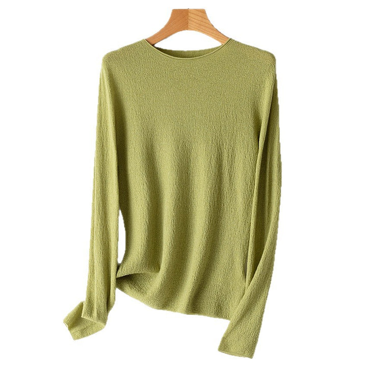 Damen Leichter strukturierter Langarm-Strickpullover mit Rundhals und feiner Crinkle-Optik Echoarchiv