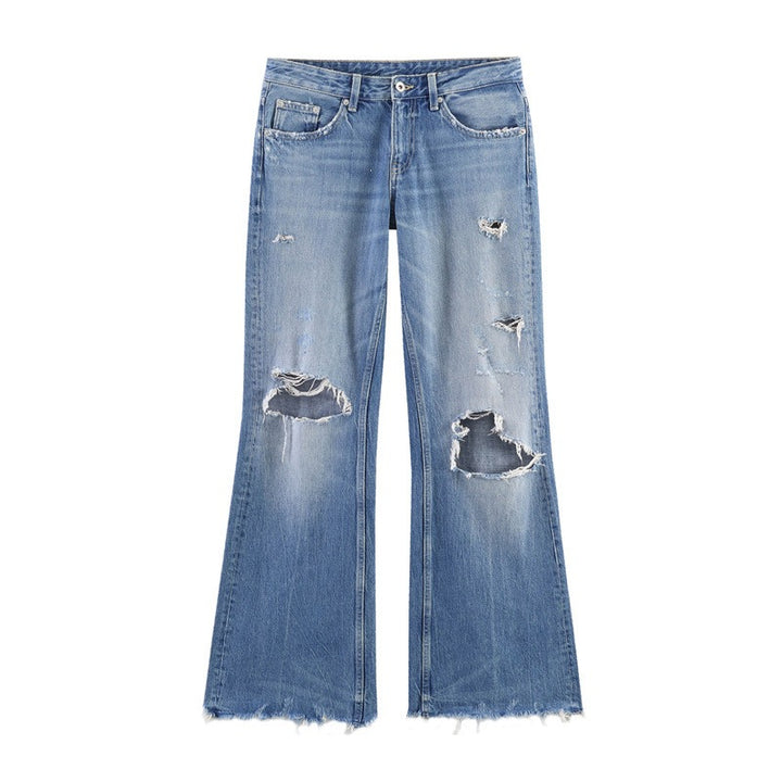 Damen Flared Jeans im Used-Look mit Fransen und Destroyed-Details Echo Archiv