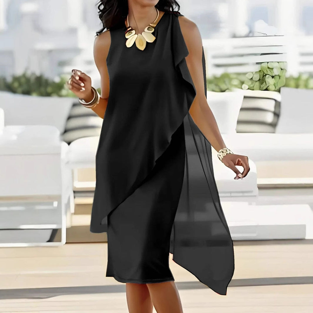 Damen asymmetrisches Chiffonkleid mit fließendem Schnitt Echoarchiv