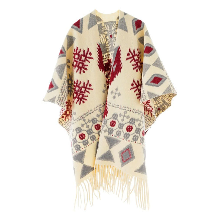 Damen Jacquard Überwurfcape aus feinem Strick mit Paisley-Bordüre Echo Archiv