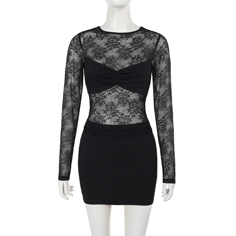 Damen Spitzenkleid mit transparentem Oberteil und figurformendem Design Echo Archiv