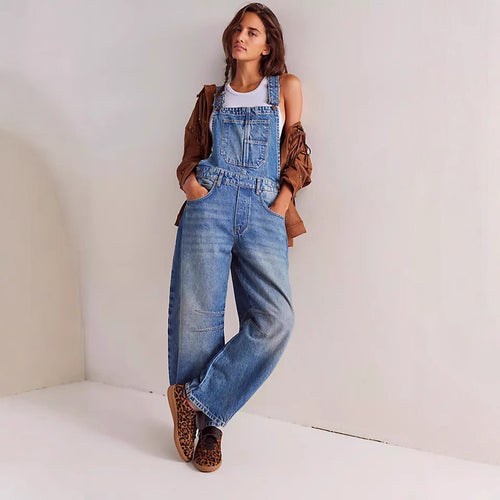 Damen lässige Denim-Latzhose im Echoarchivrnen Schnitt mit verstellbaren Trägern Echoarchiv