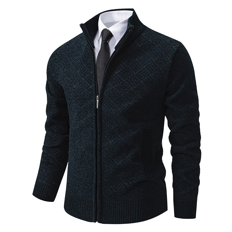 Herren Strick-Zipjacke mit geometrischem Strukturmuster und Stehkragen Echo Archiv