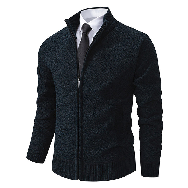 Herren Strick-Zipjacke mit geometrischem Strukturmuster und Stehkragen Echo Archiv