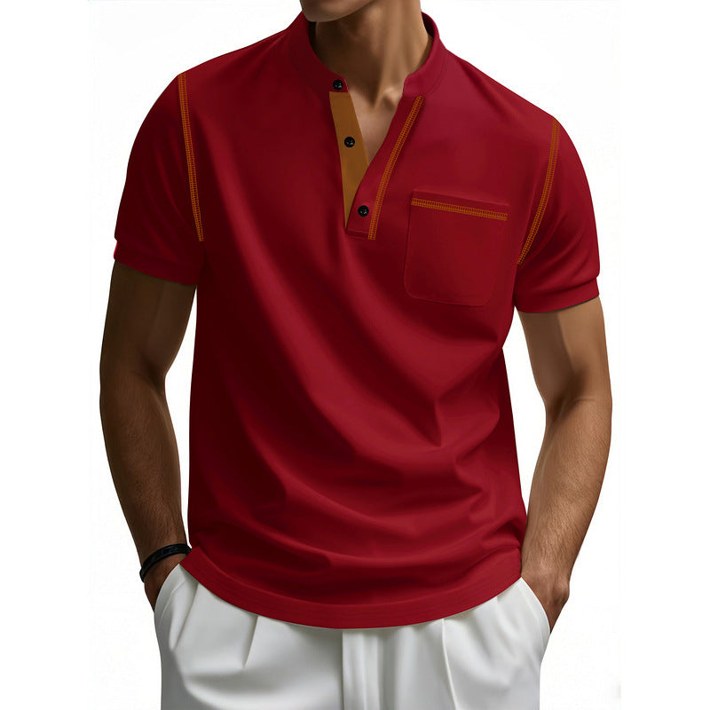 Herren Polo-Shirt mit modischem Henley-Kragen und praktischer Brusttasche Echoarchiv