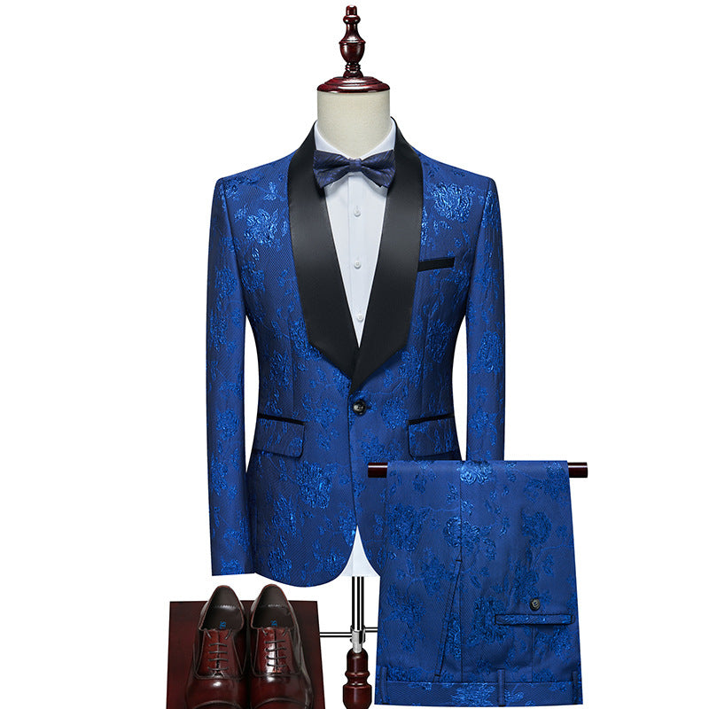 Herren Luxuriöses dreiteiliges Smoking-Set mit Schalrevers und Blumen-Jacquard Echo Archiv