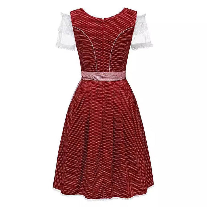 Damen nan alpines Midi-Trachtenkleid mit geschnürtem Mieder, Kurzbluse und dekorativer Herzschürze Echo Archiv