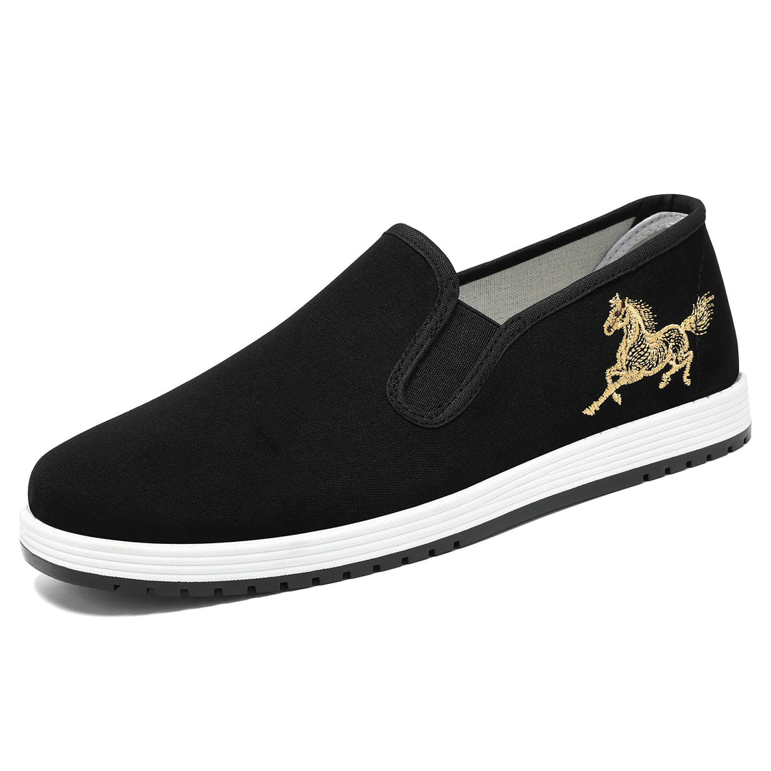Damen nan leichter Slip-On Canvas-Sneaker mit elastischem Einstieg und bestickter Pferde-Applikation Echo Archiv
