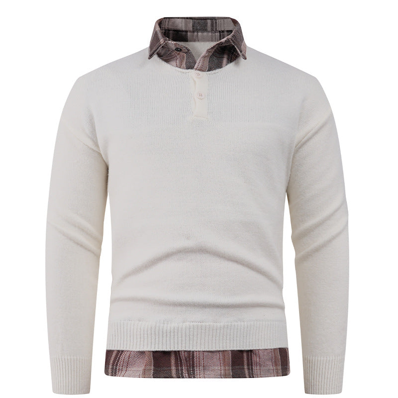 Herren Pullover mit integriertem Hemdkragen und Knopfdetails Echoarchiv