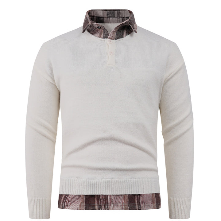 Herren Pullover mit integriertem Hemdkragen und Knopfdetails Echoarchiv