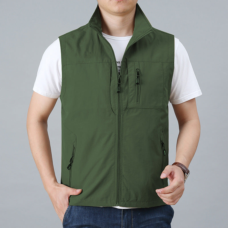 Herren technische Zip-Weste mit hochgeschlossenem Kragen wasserabweisendem Nylon und Sicherheitsreißverschlusstaschen – Marzano