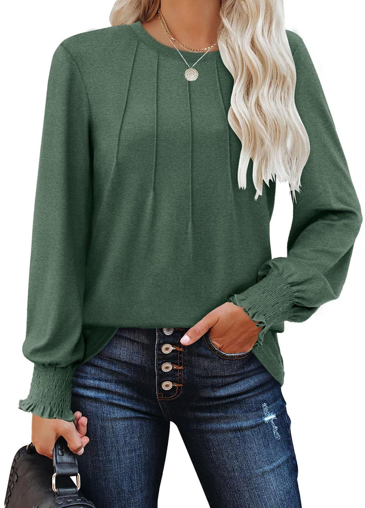 Damen Longsleeve-Tunika mit senkrechten Biesen und gerafften Rüschbündchen – Avérine