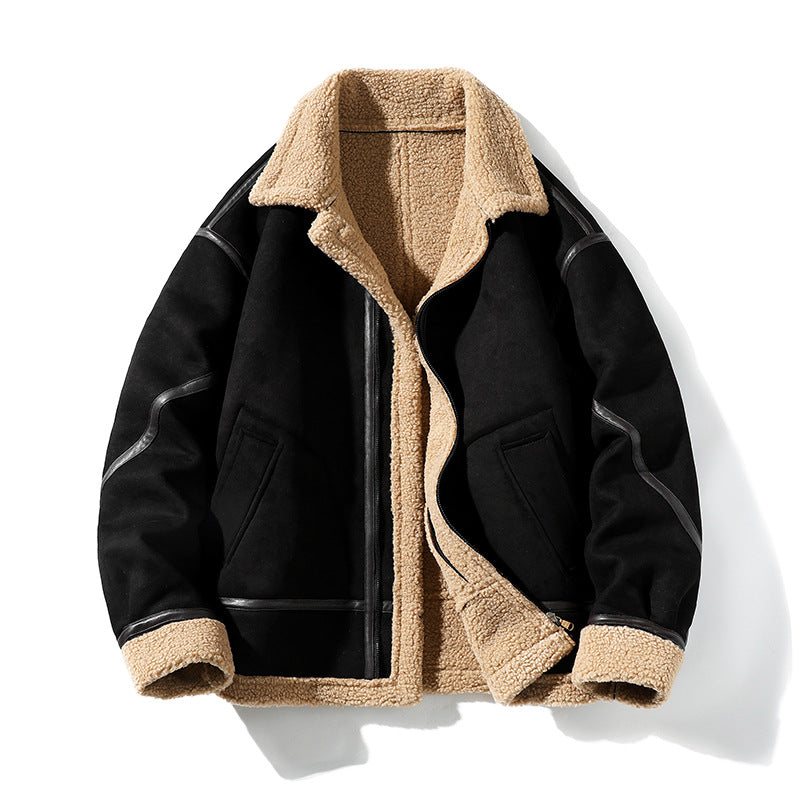 Herren angesagte Lammfelljacke im modernen Überwurf-Design mit hochwertigen Details Echoarchiv